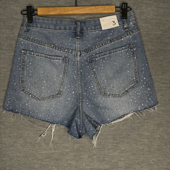 Rhinestone Bedazzled Denim Shorts Size 3 S 28 Jean Cut Off New Cali 1850 Concert - Picture 8 of 10